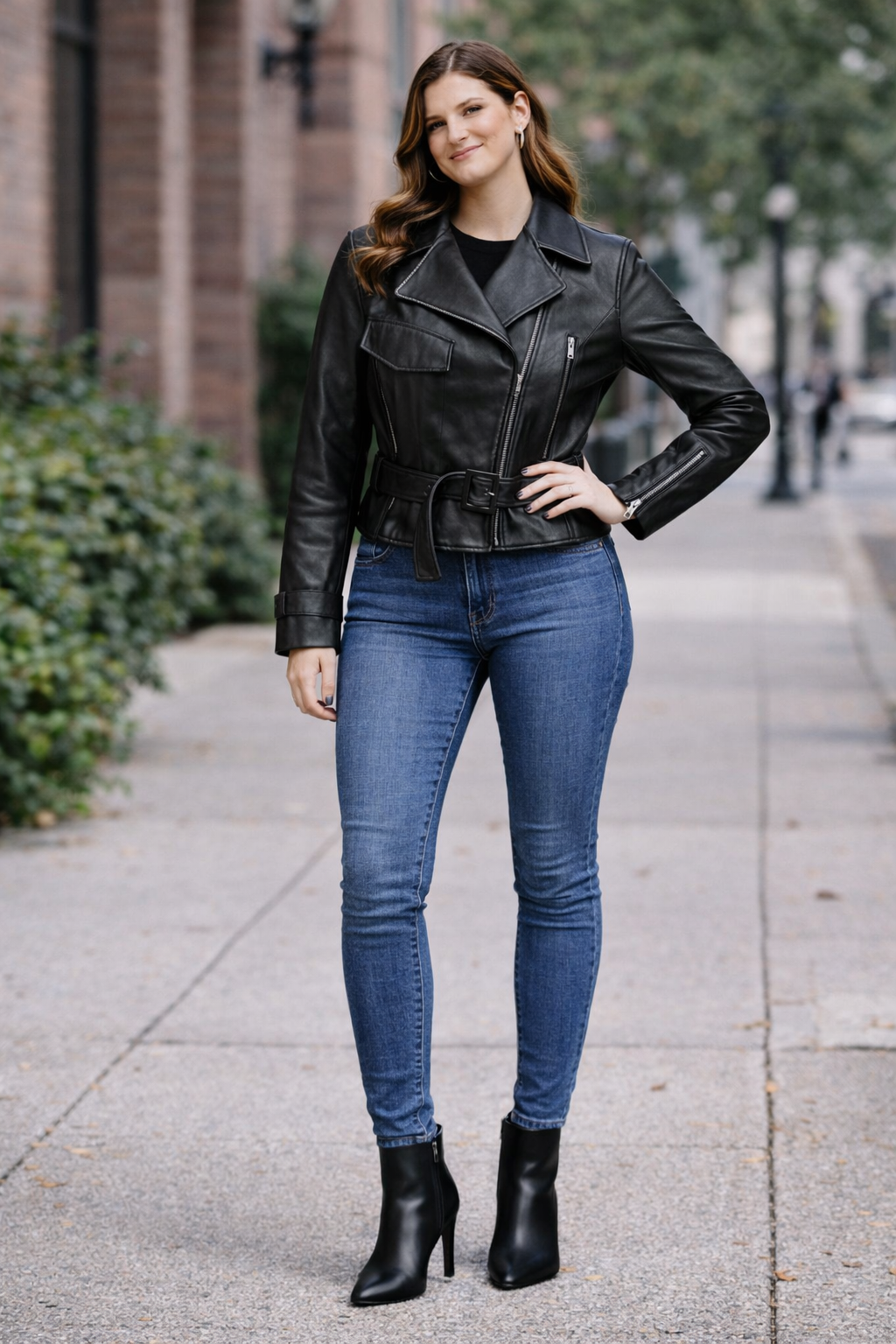 Black Zig Lamb Leather Motorcycle Women Jacket