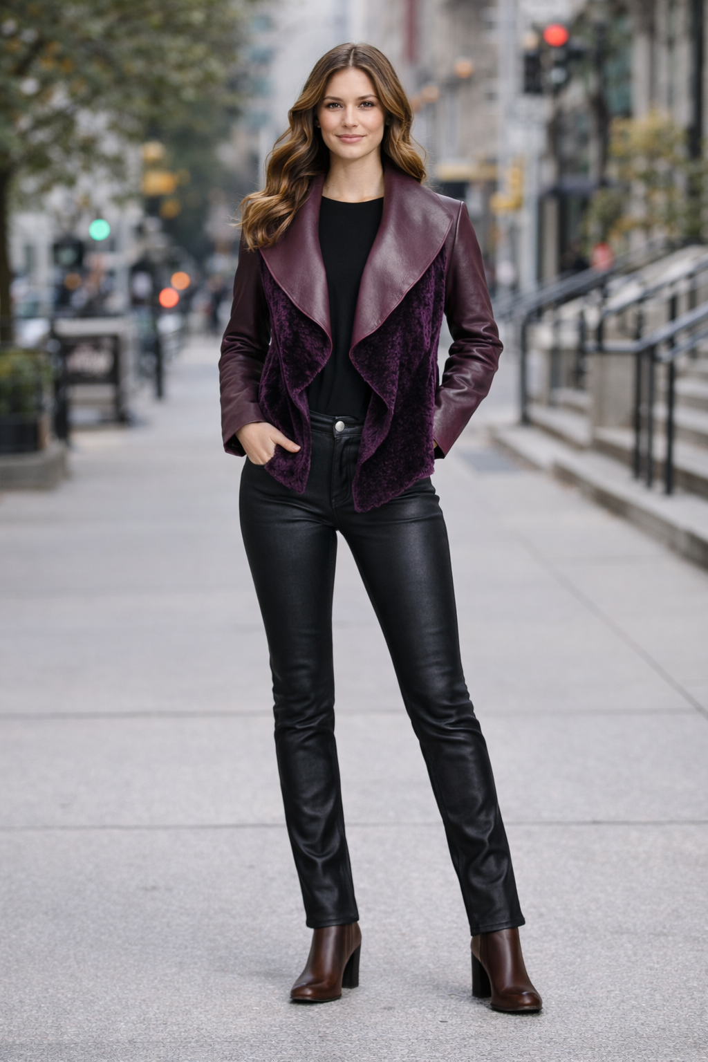 LOOSE FIT LEATHER AND SUEDE WOMEN'S LEATHER JACKET