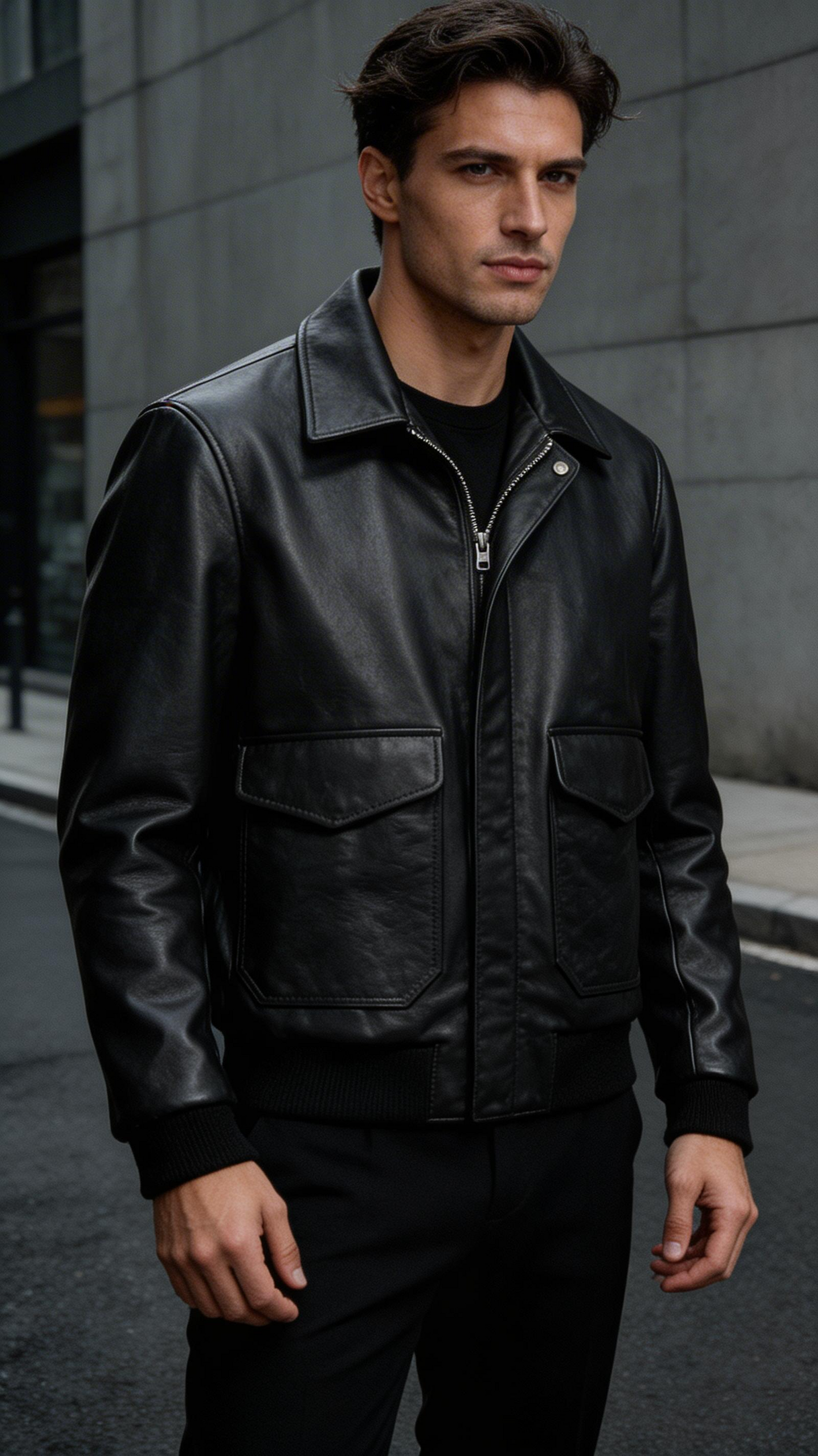 Lamb Leather Black Biker Jacket for Men