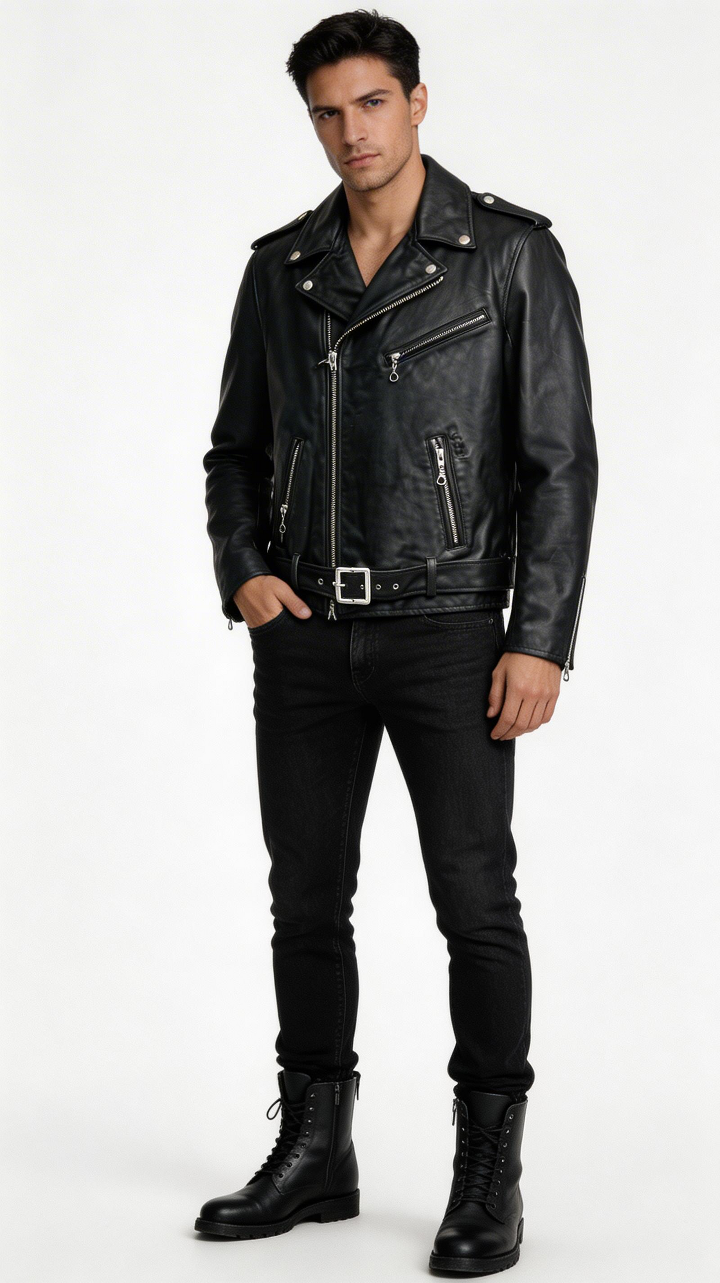 Lamb Leather Biker Black Leather Jacket for Men