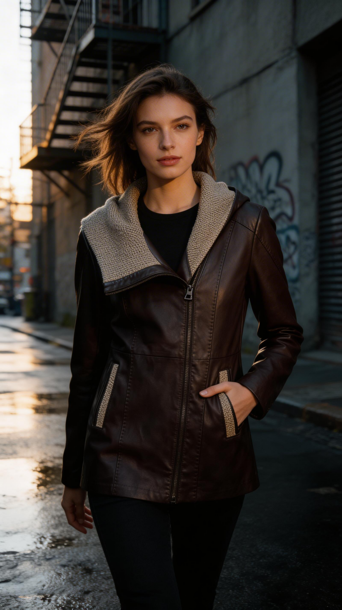Lamb Leather Dark Brown Leather Jacket for Women