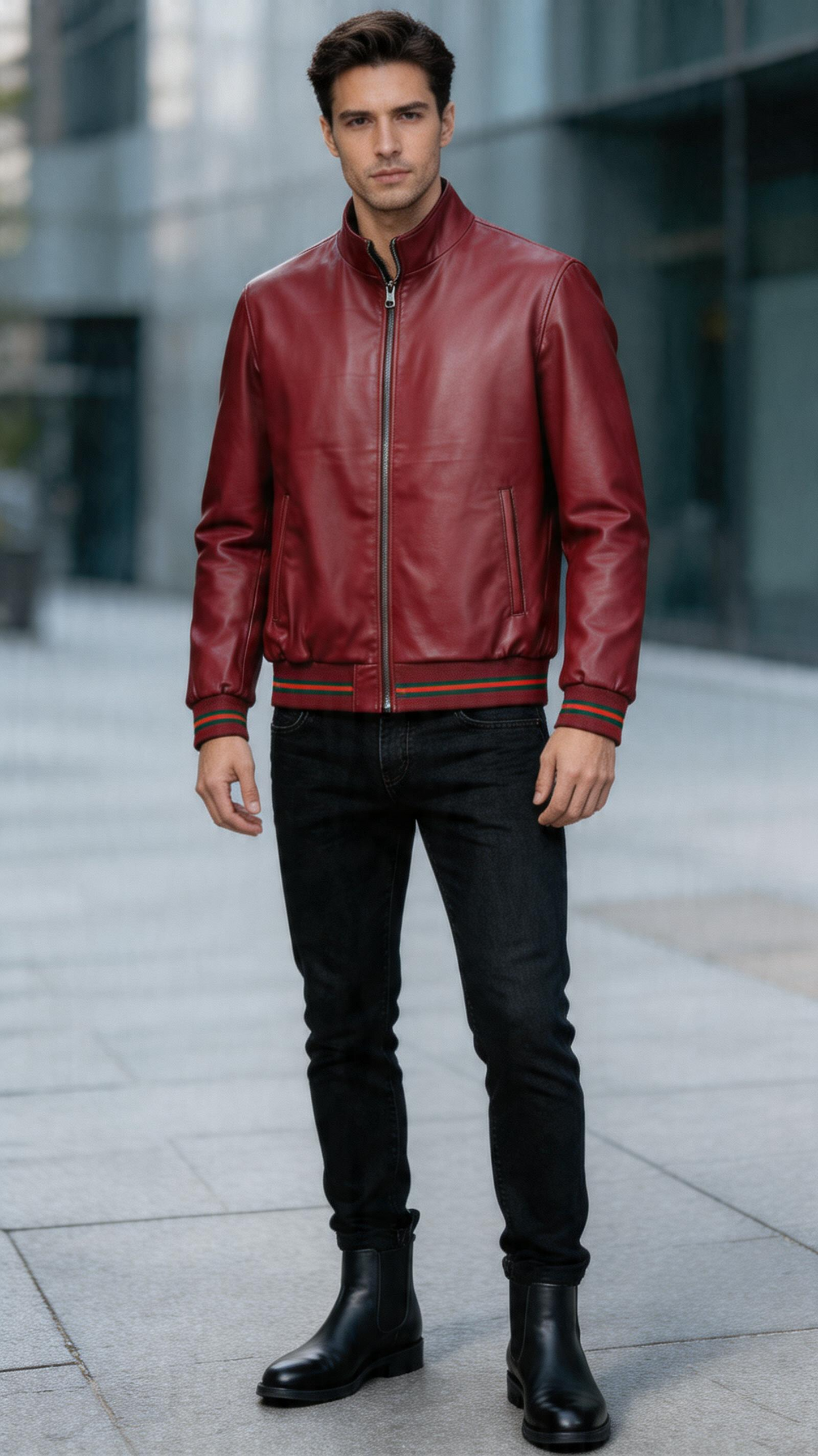 Lamb Leather Red Leather Jacker for Men