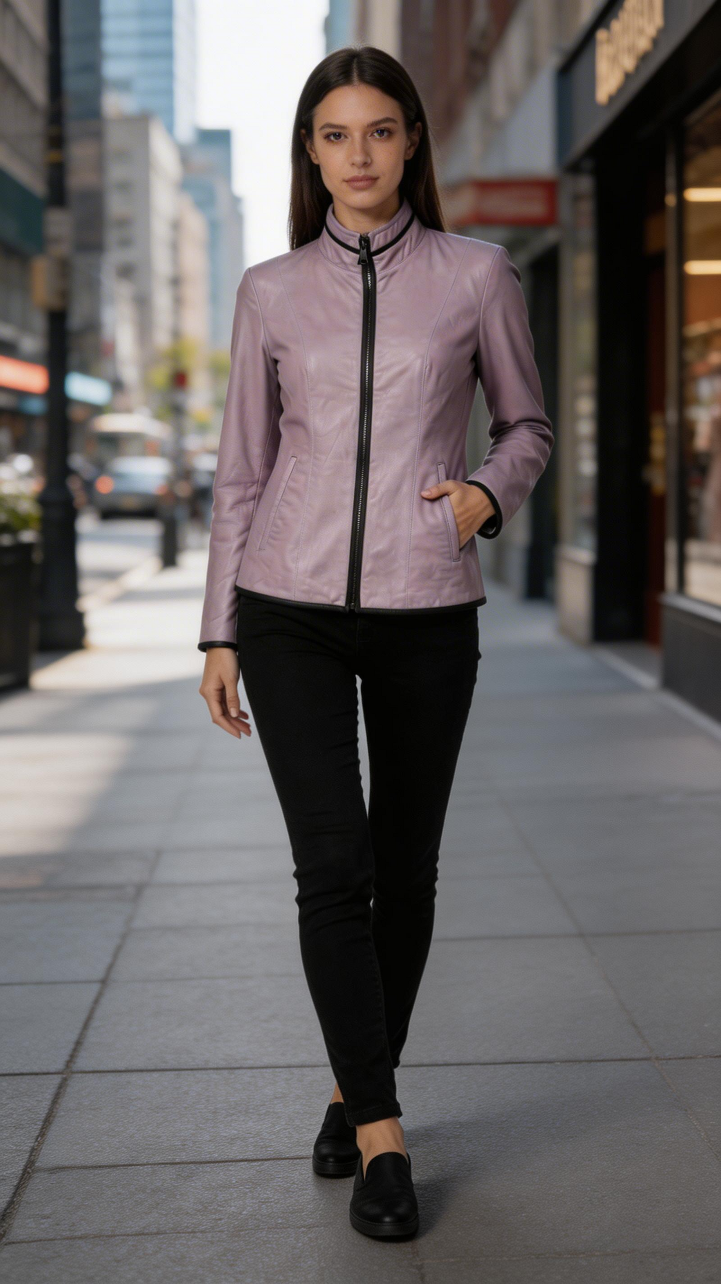 Reversible Lamb Leather Light Purple Lilac Jacket for Women