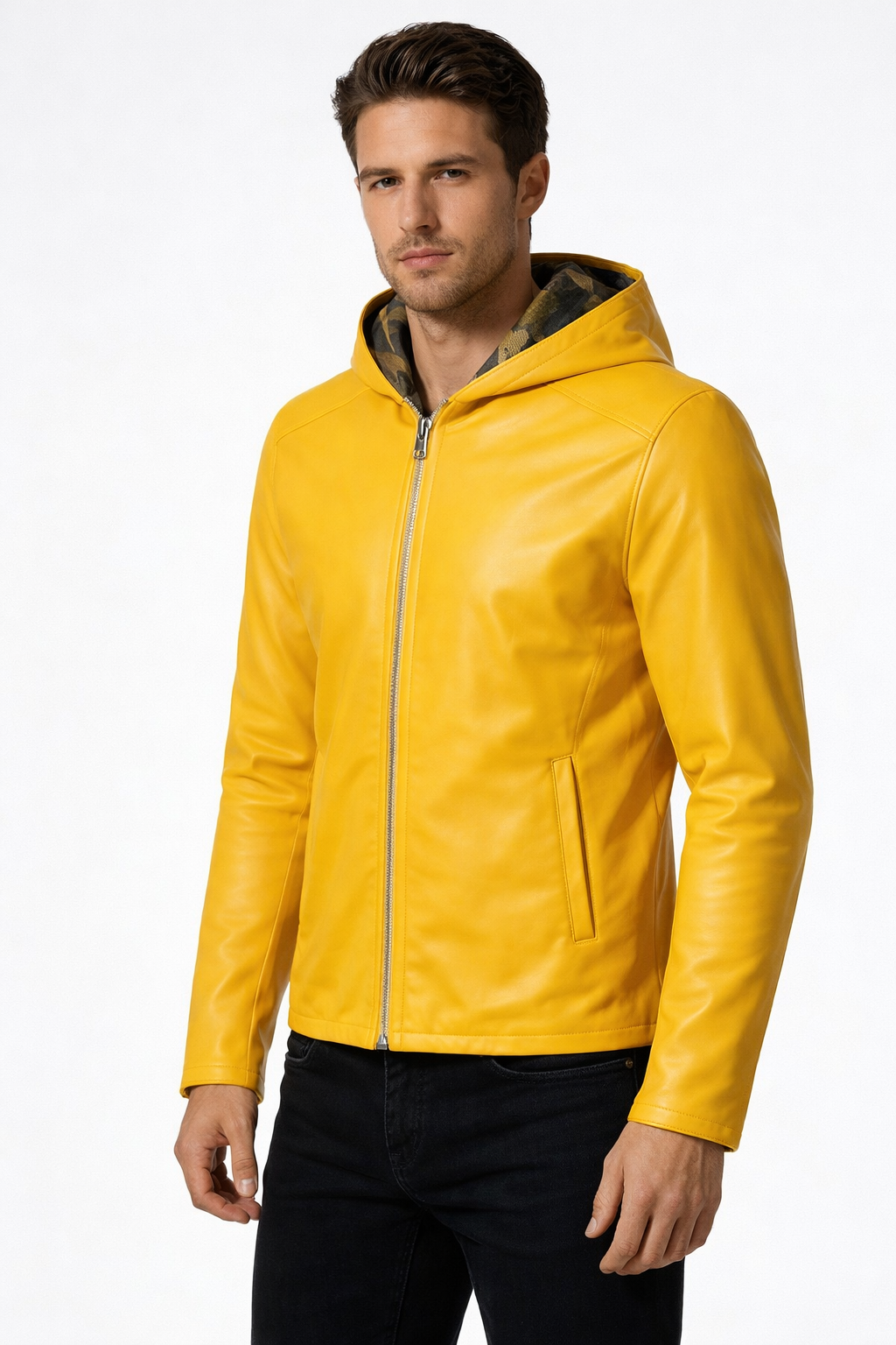 Reversible Lamb Leather Yellow Jacket for Men