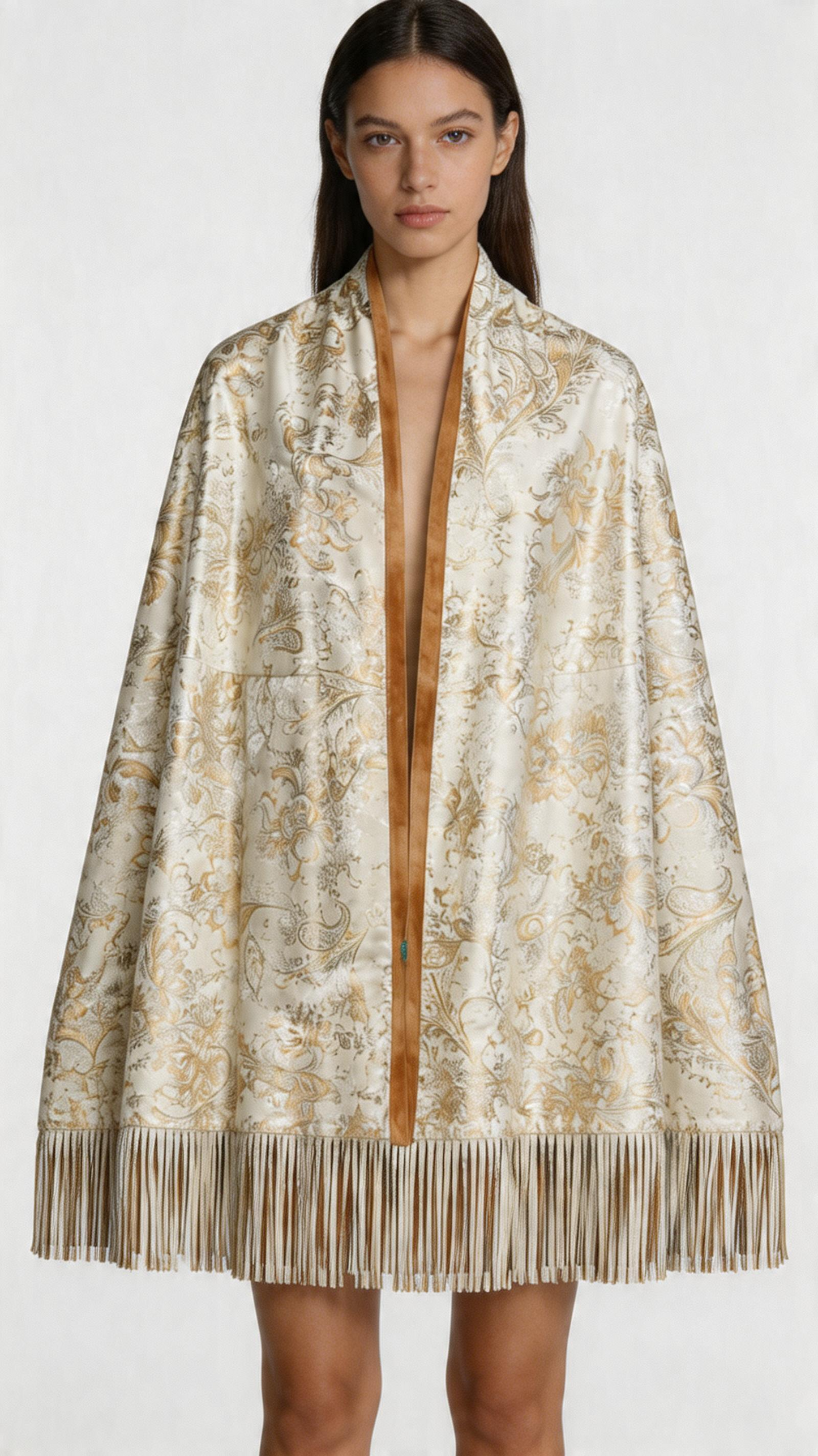 Lamb Leather Beige White Poncho for Women