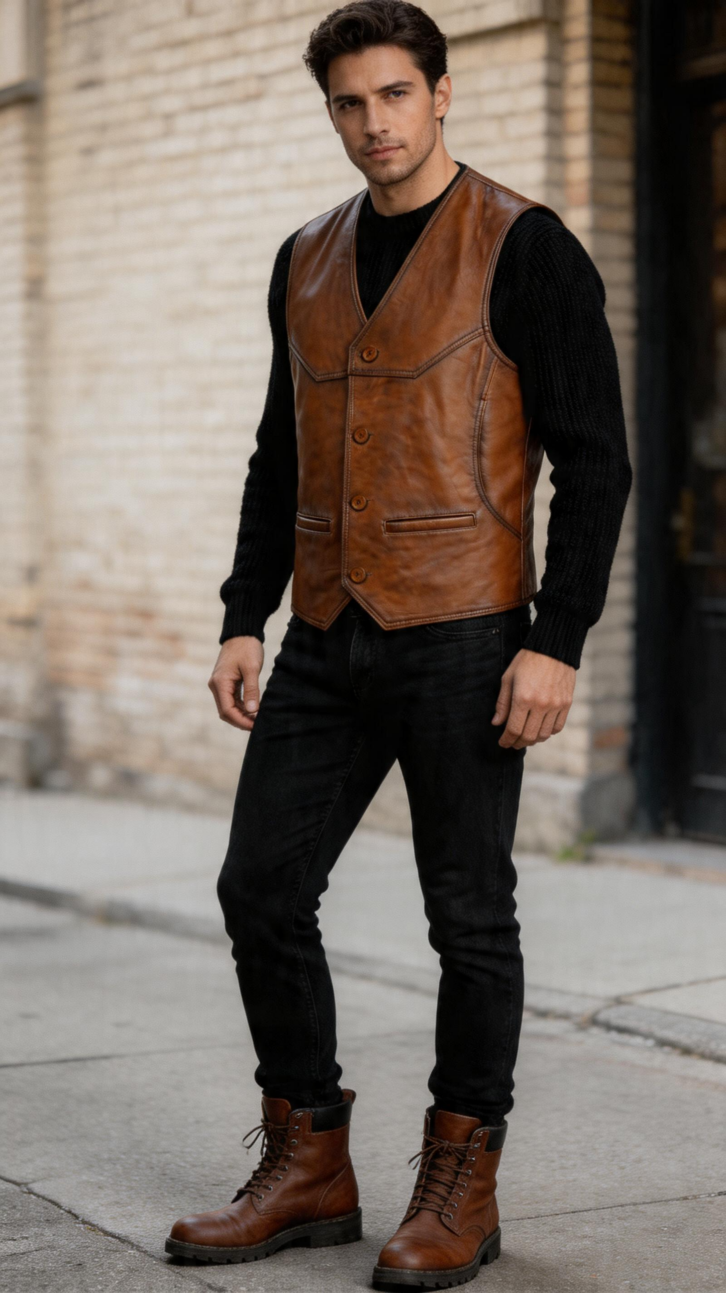 Lamb Leather Brown Waistcoat for Men