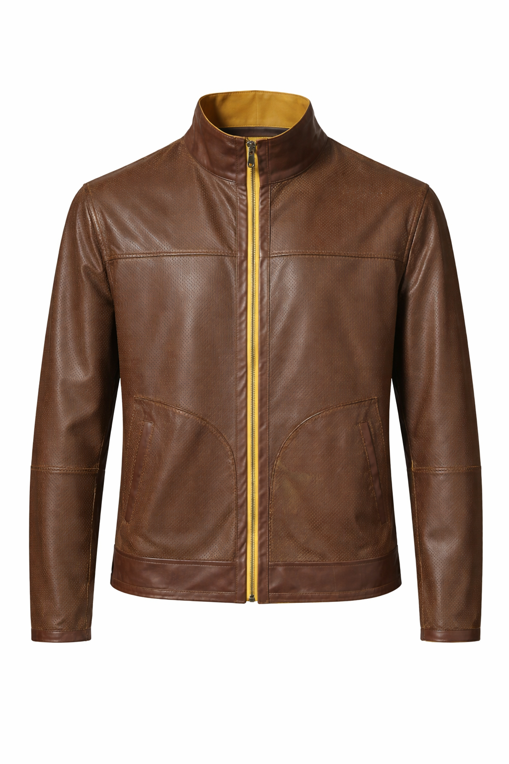 Reversible Yellow and Brown Leather Jacket for Men