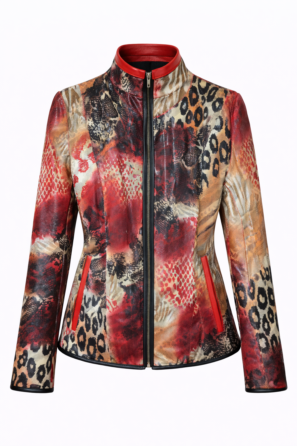 Reversible Red and Colorful Leather Jacket for Women