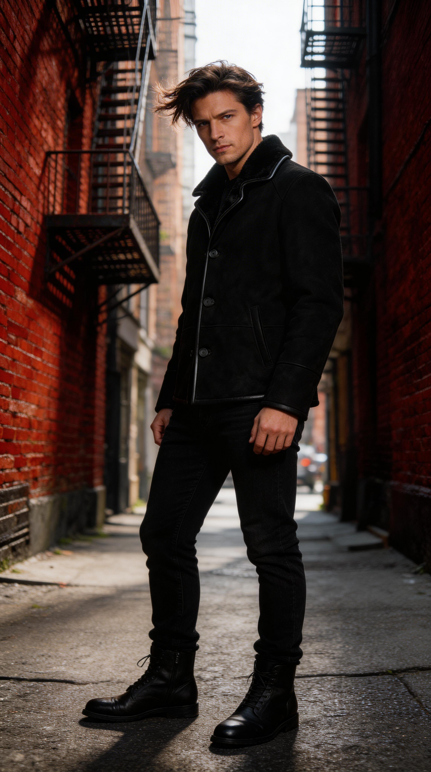 Black Fur Suede Leather Jacket for Men