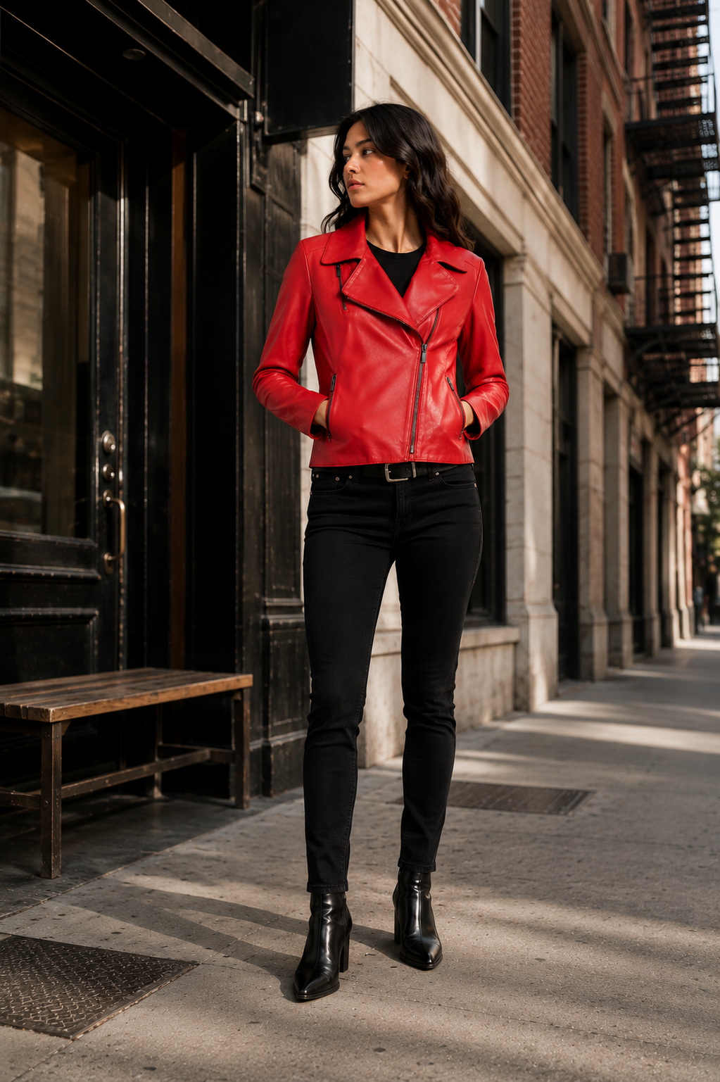 Lamb Leather Red Jacket for Women