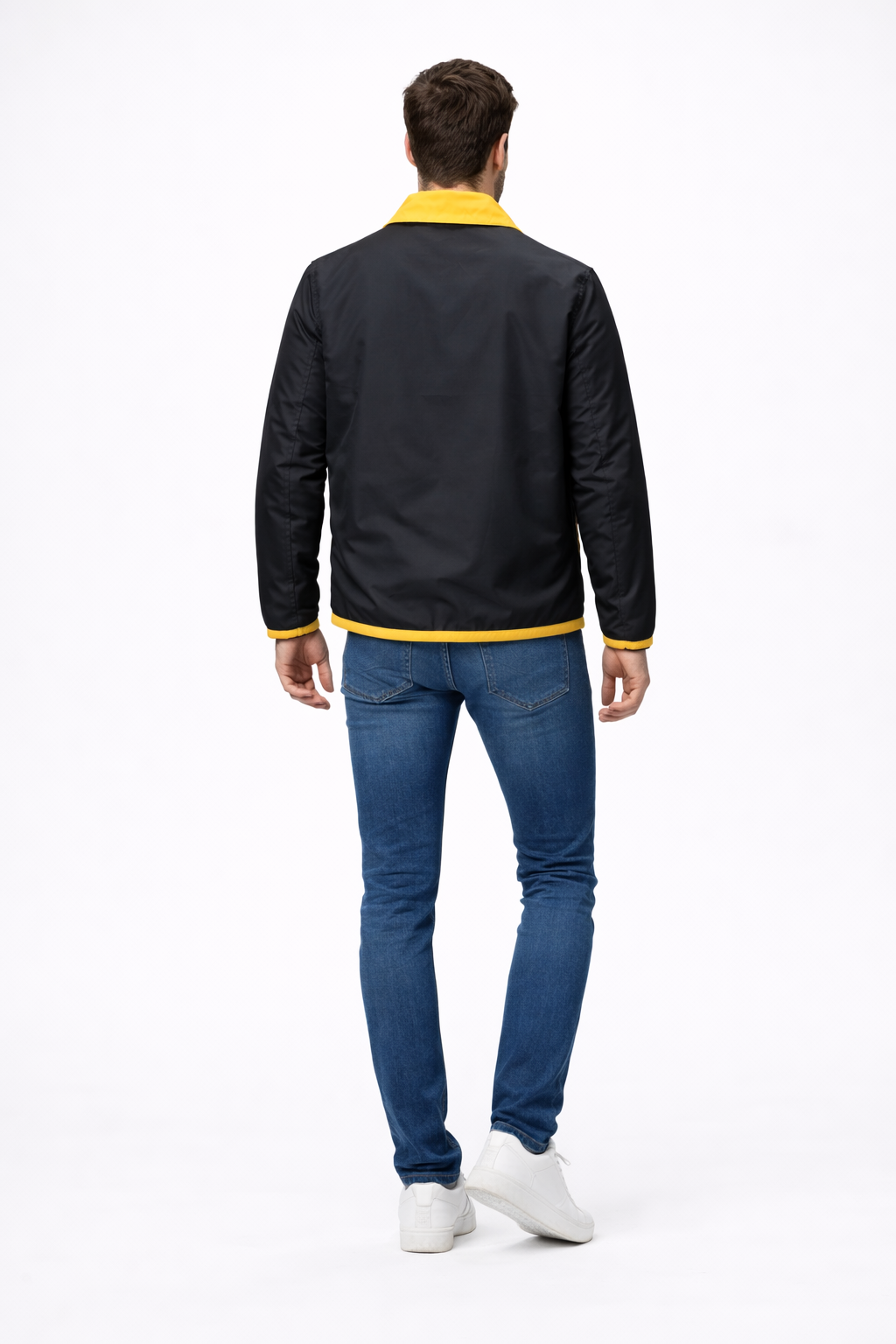Reversble Lamb Leather and Windproof Fabric Yellow and Black Jacket for Men