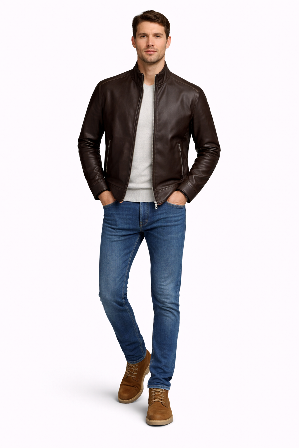 Reversible Lamb Leather Suede Drak Brown Jacket for Men