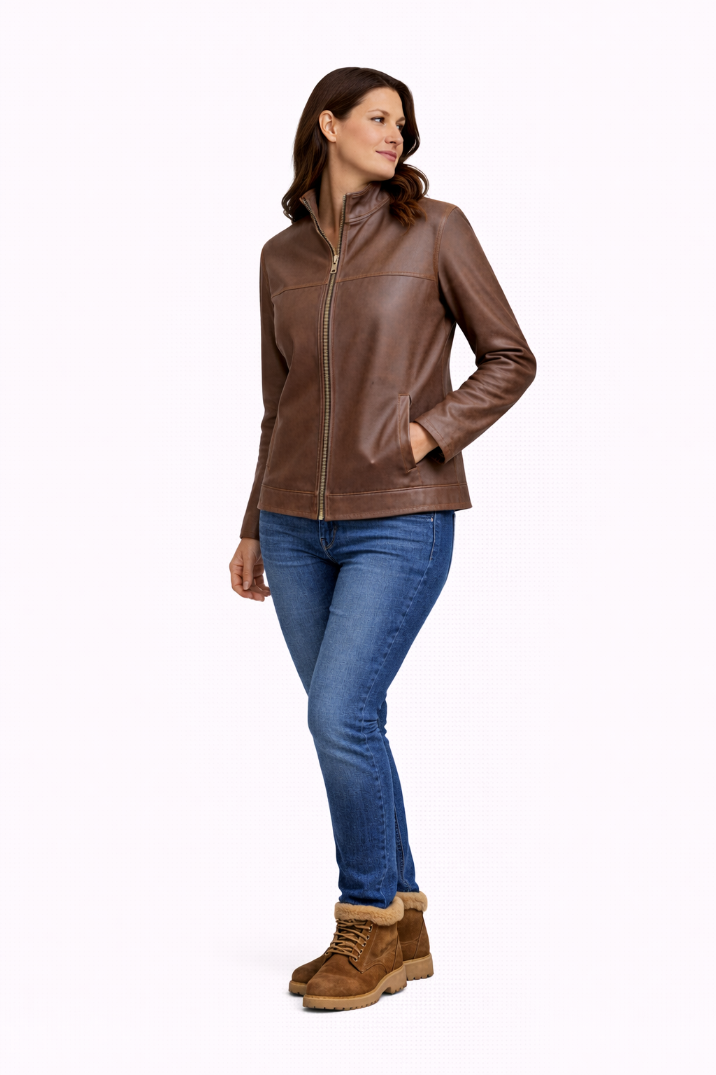 Reversible Lamb Leather and Suede Brown & Beige Jacket for Women