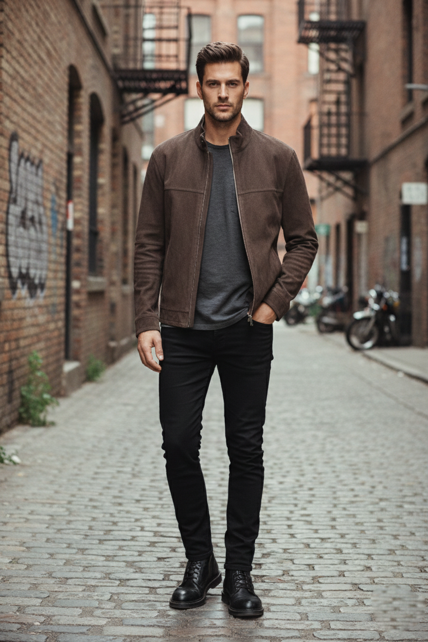 Reversible Lamb Leather and Suede Dark Brown Jacket for Men