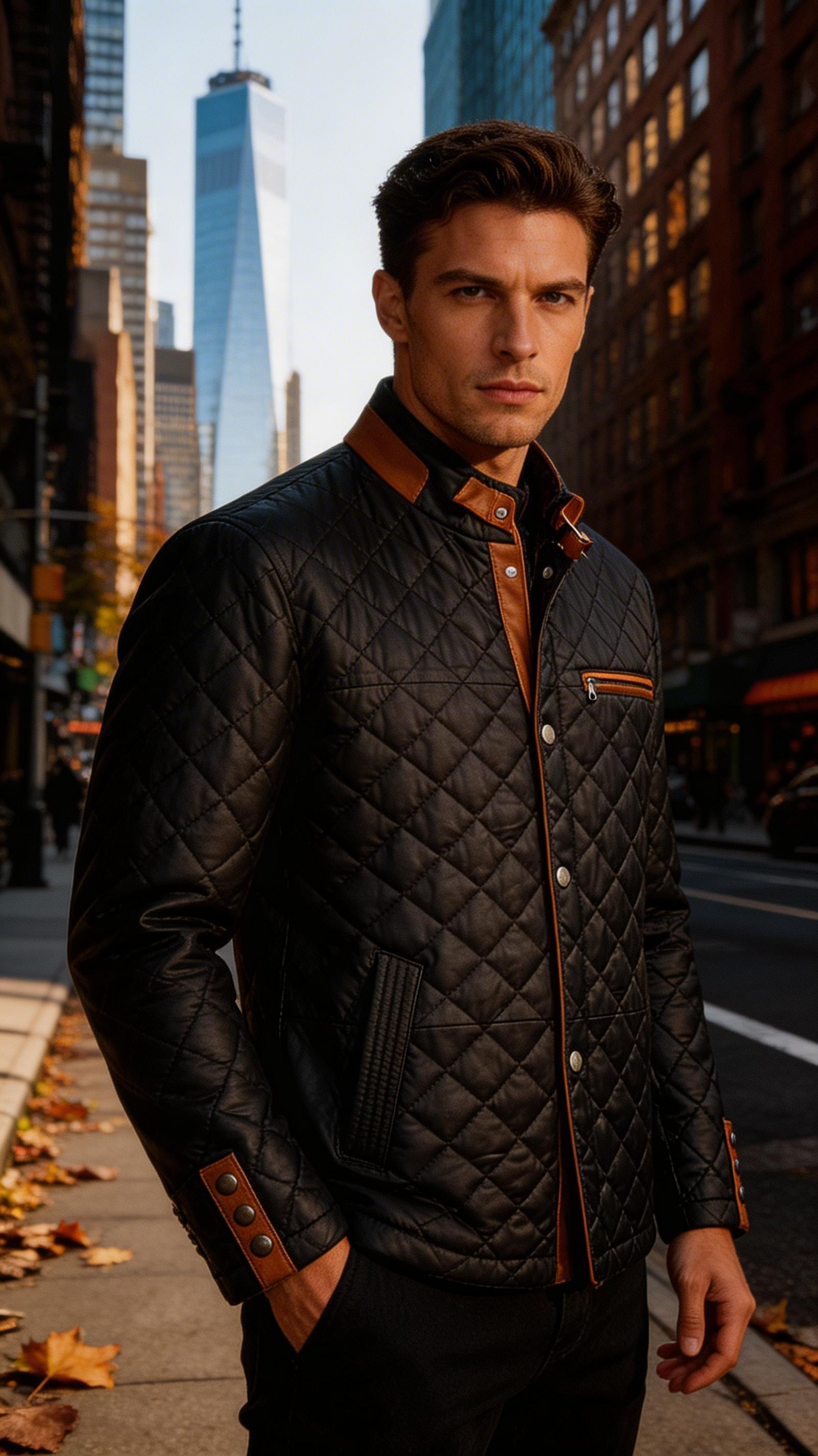 Lamb Leather Black and Brown Leather embroidered jacket for Men