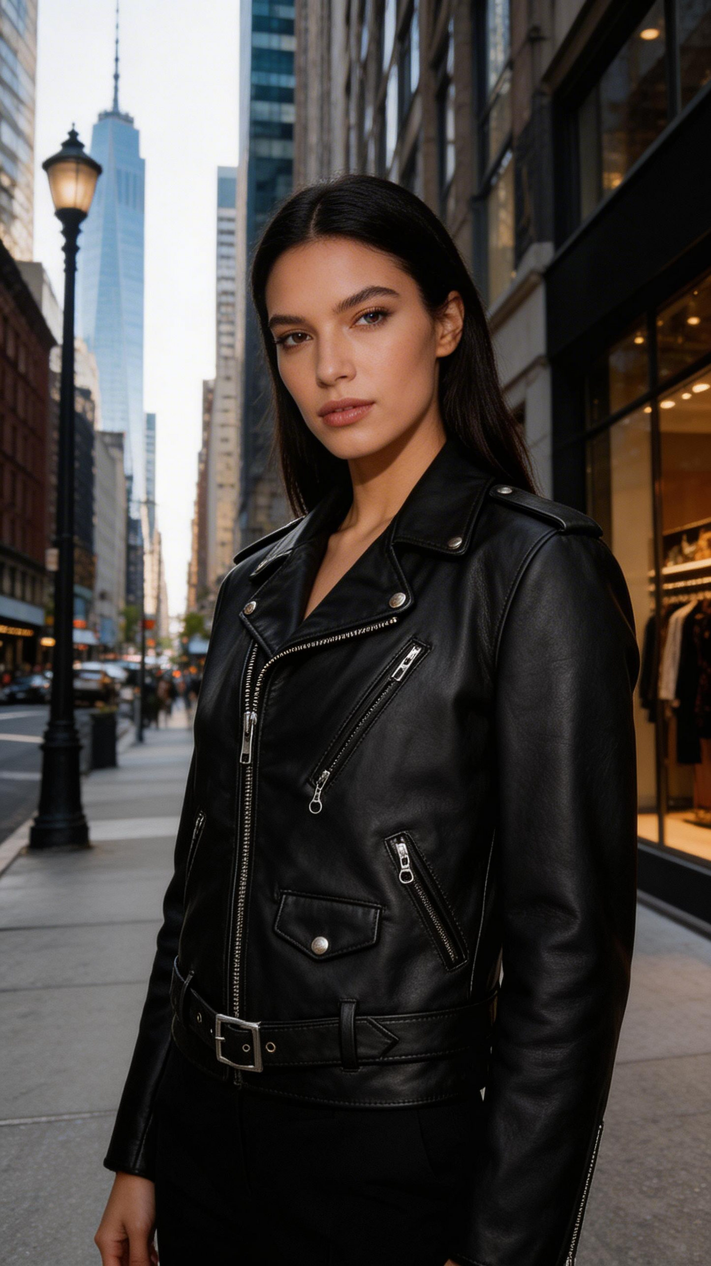 Lamb Leather Black Biker Leather Jacket for Women