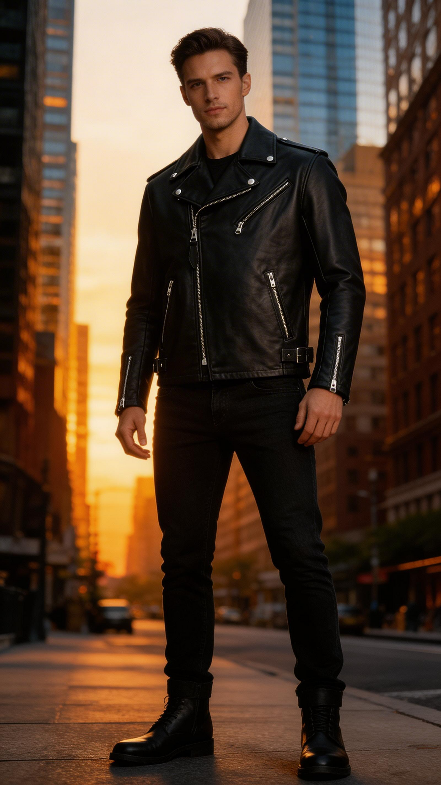 Lamb Leather Black Biker Leather Jacket for Men
