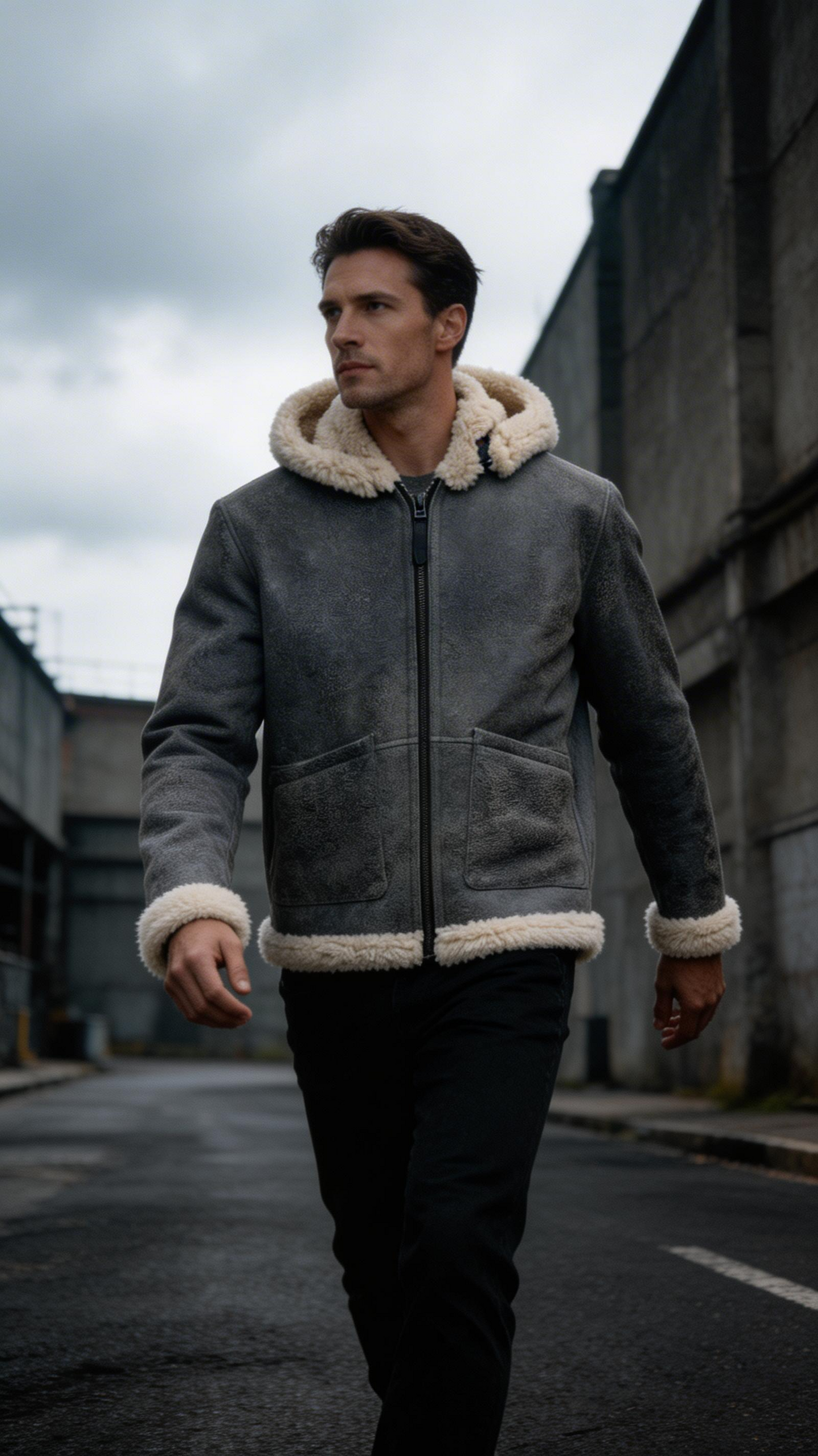 Grey Fur Leather Jacket for Men