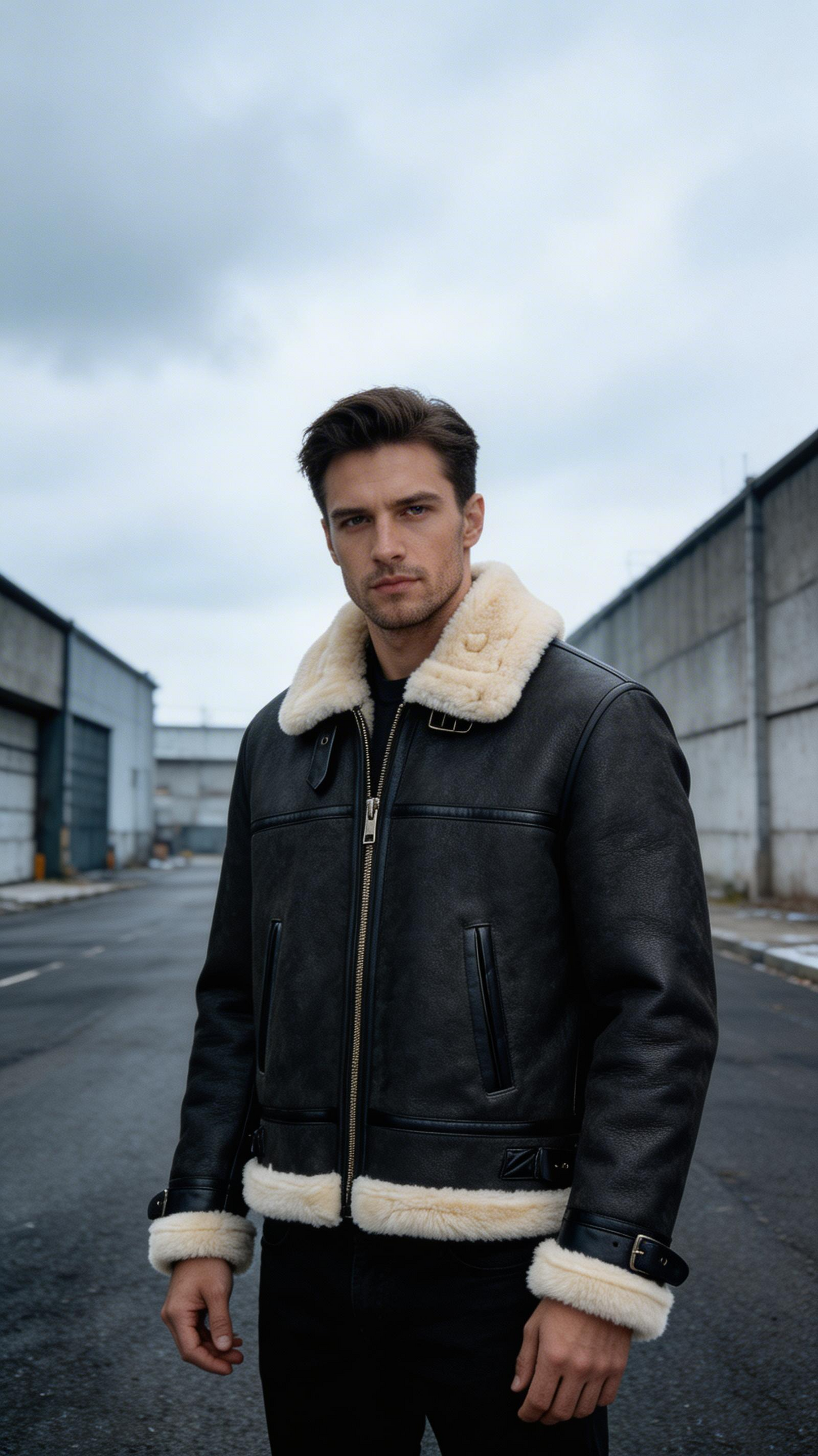 Fur Leather Black Jacket for Men