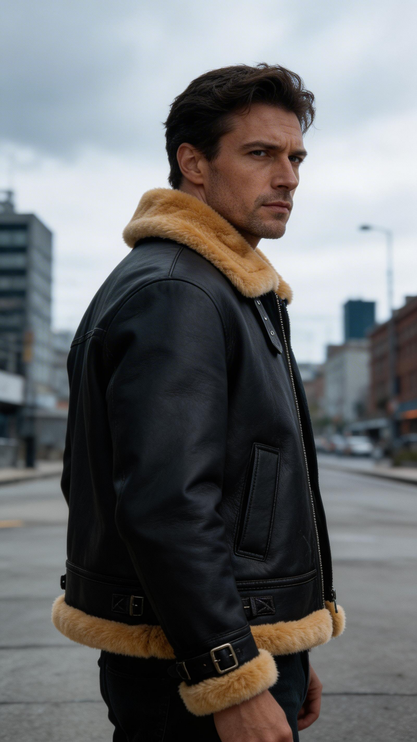 Black Fur Leather Jacket for Men