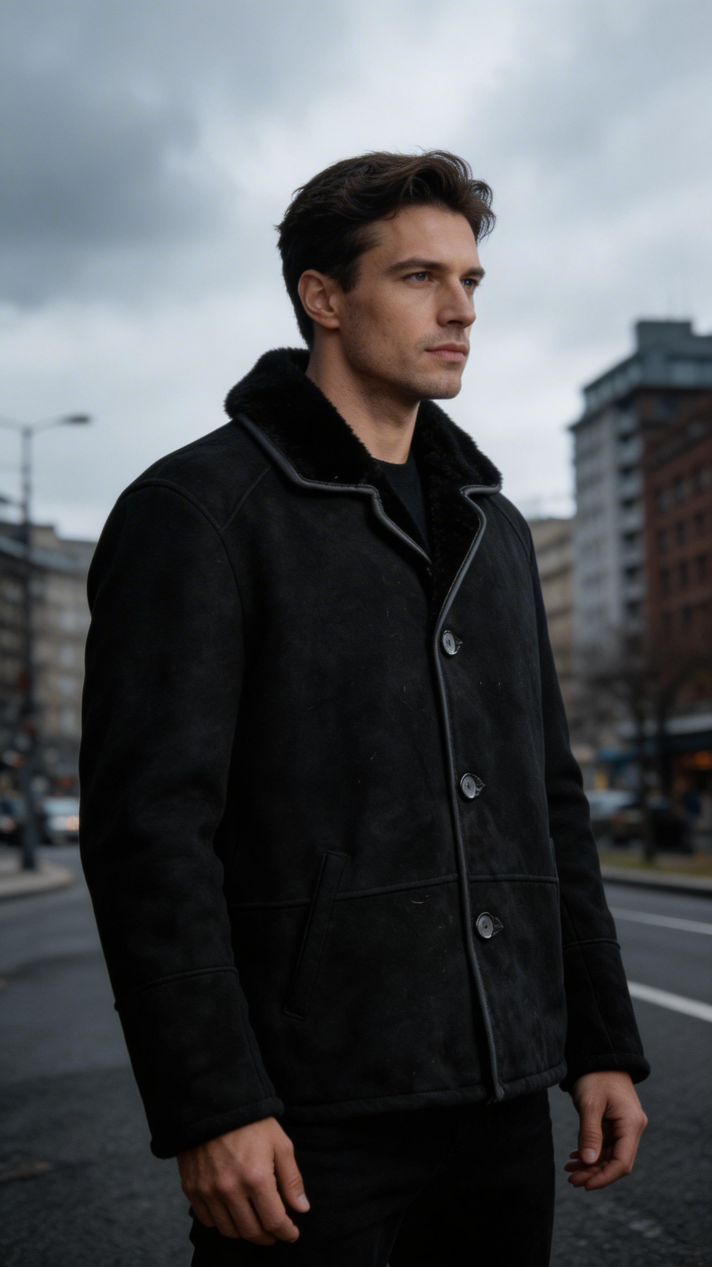 Black Fur Leather Jacket for Men