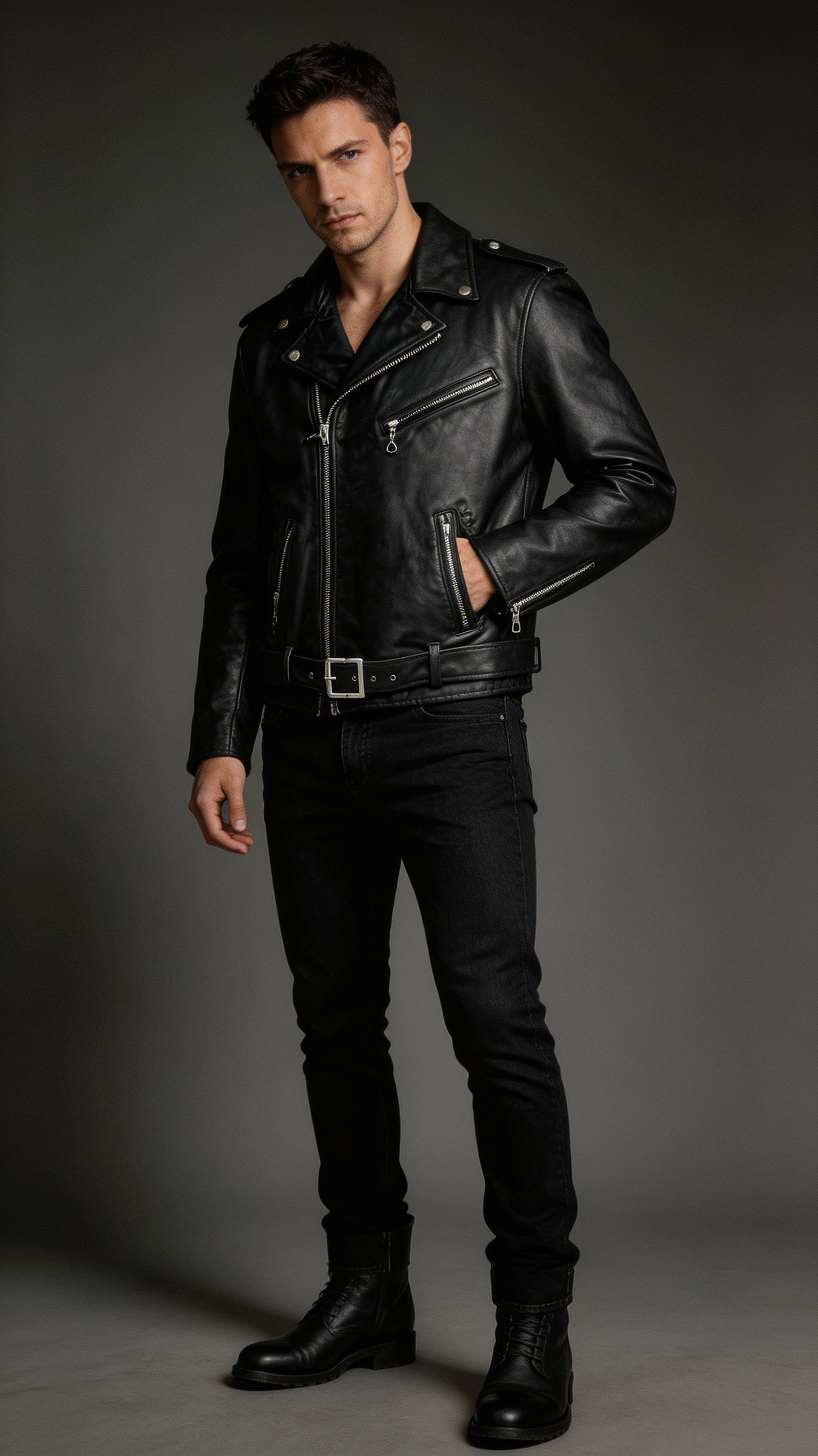 Lamb Leather Biker Black Leather Jacket for Men