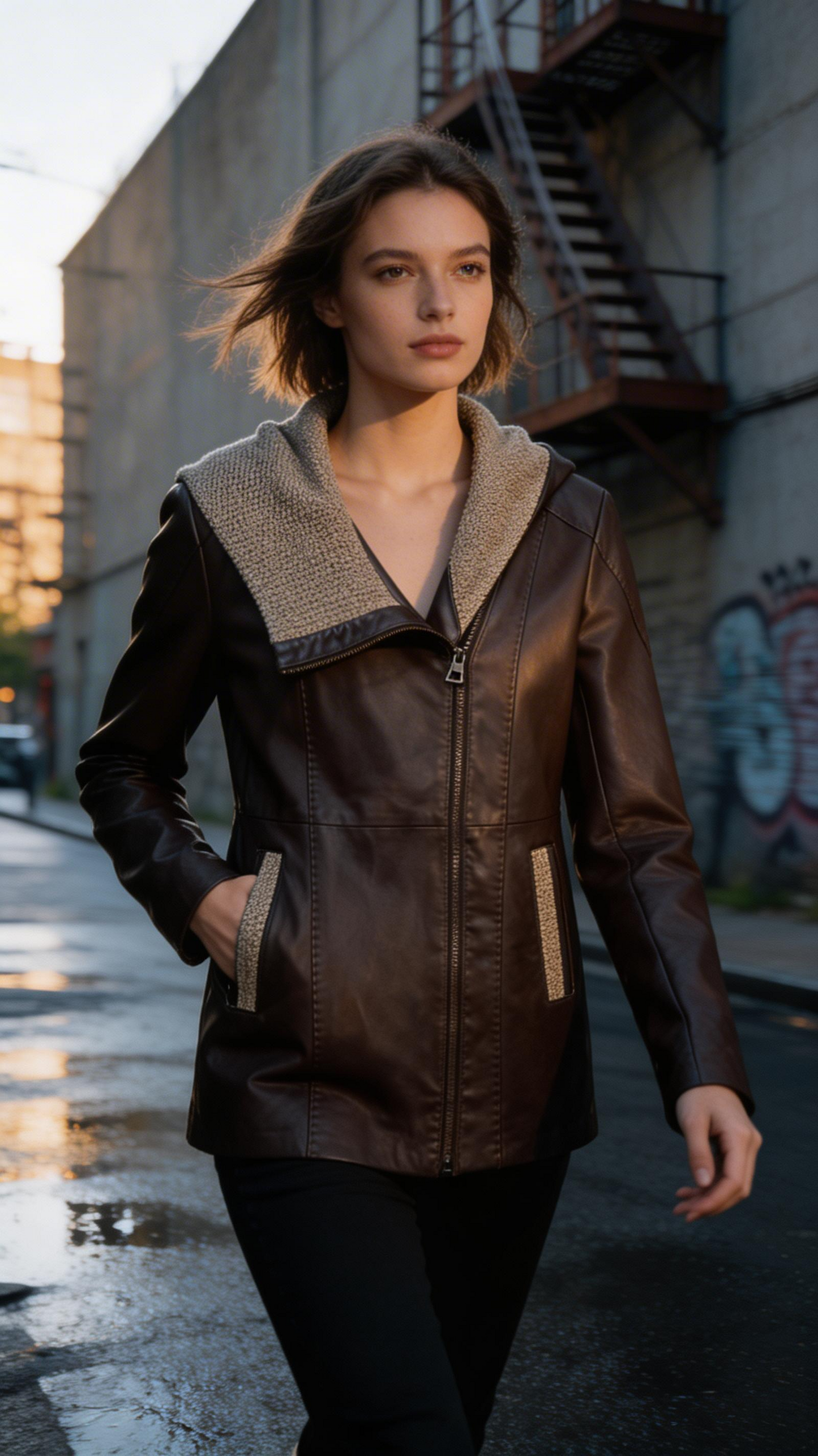 Lamb Leather Dark Brown Leather Jacket for Women