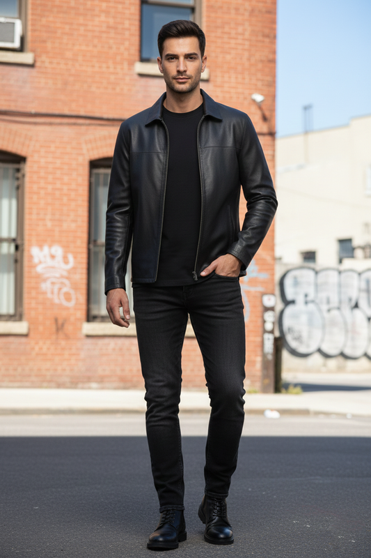 BLACK LEATHER MEN'S JACKET