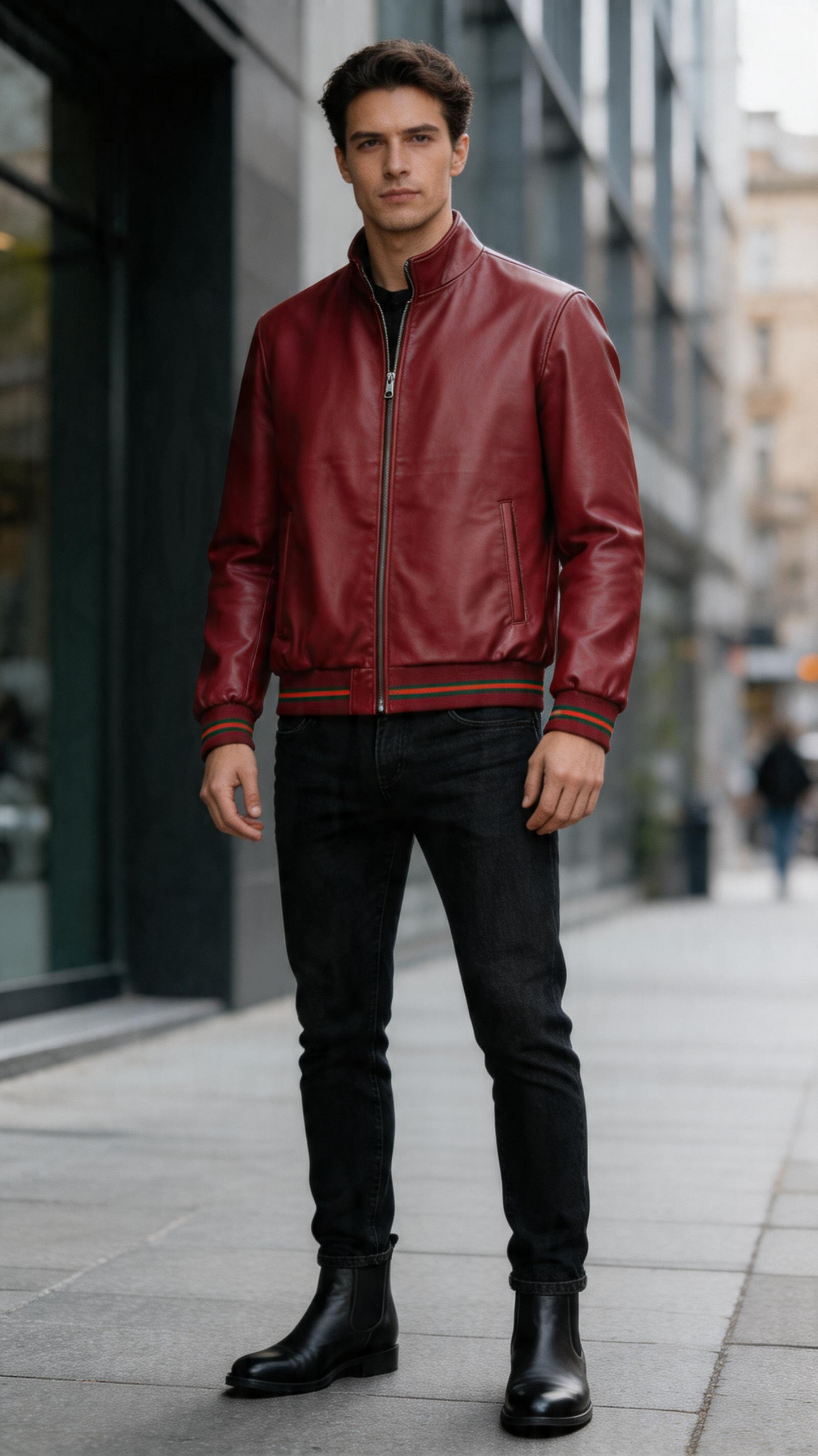Lamb Leather Red Leather Jacker for Men