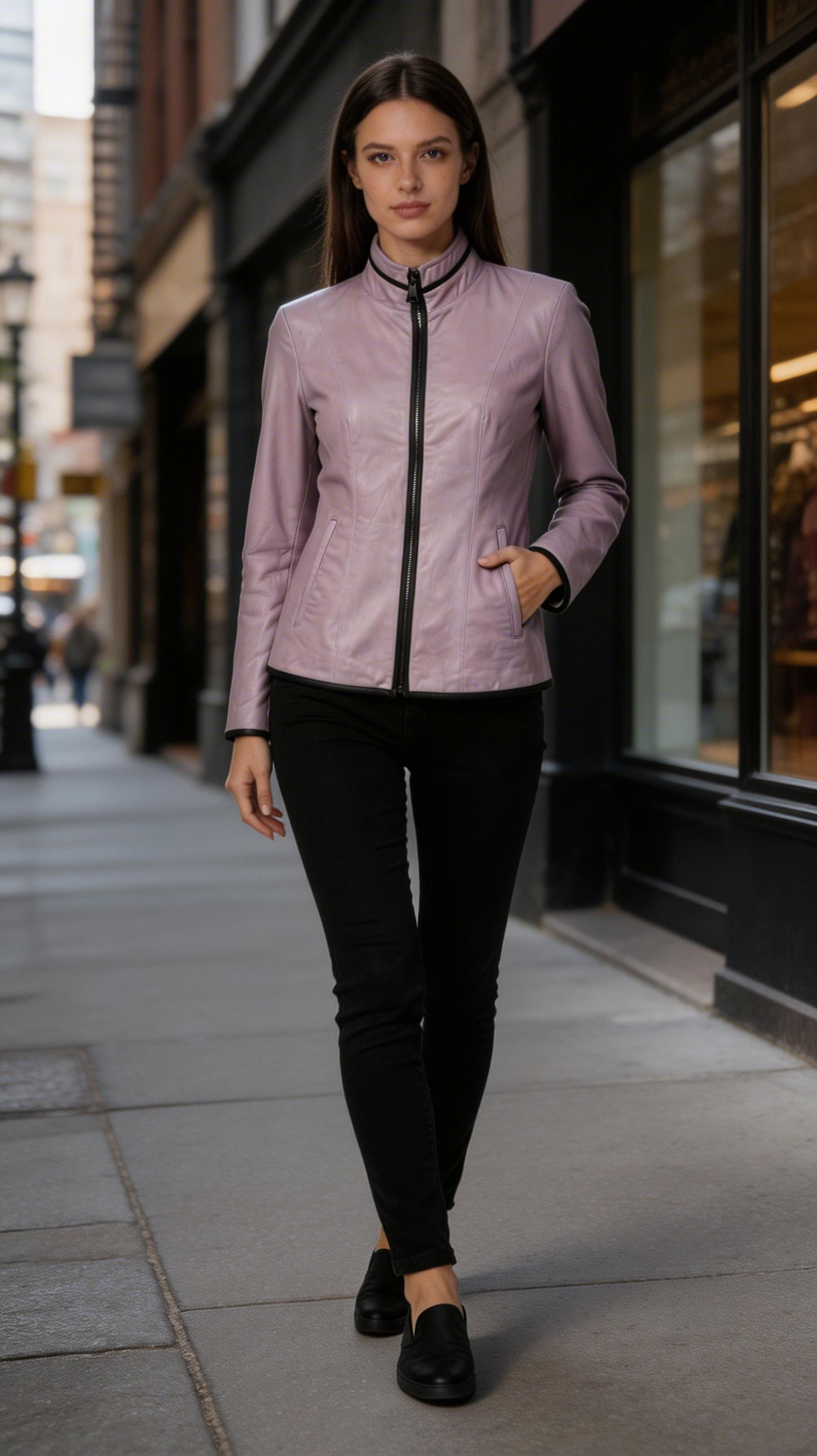 Reversible Lamb Leather Light Purple Lilac Jacket for Women