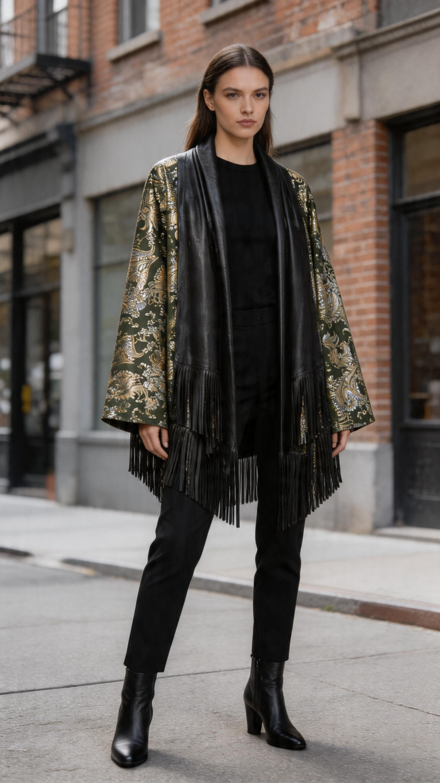Lamb Leather Black Gold Poncho for Women