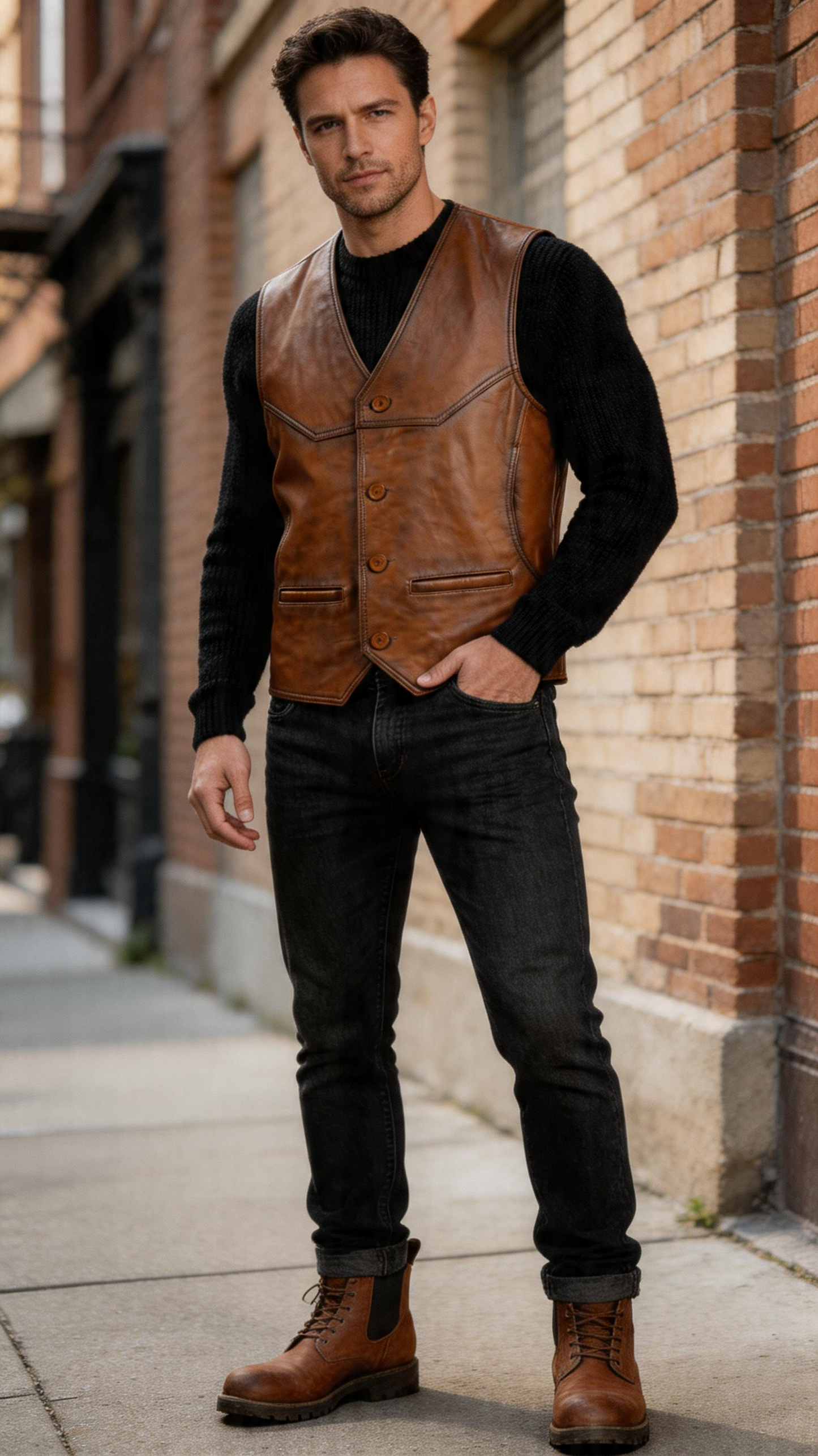 Lamb Leather Brown Waistcoat for Men