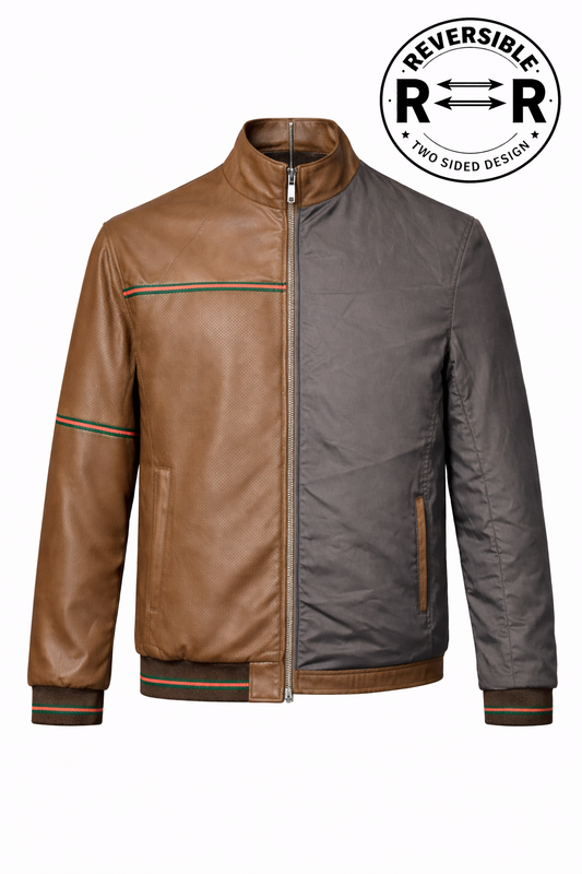 Reversible Lamb Leather Brown Leather Jacker for Men