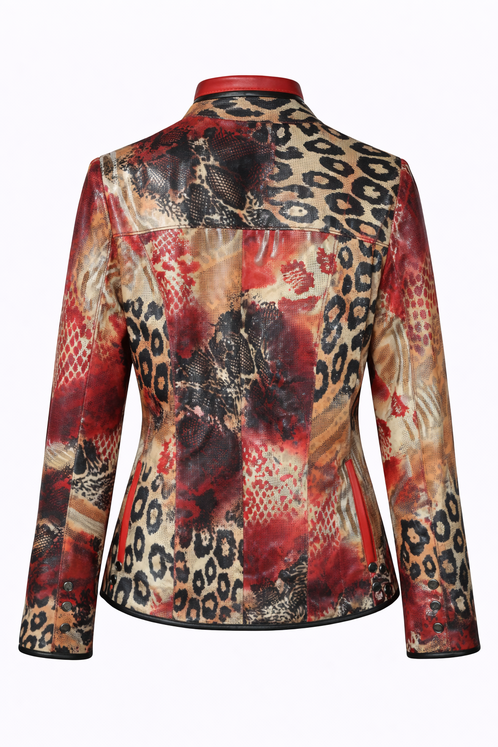 Reversible Red and Colorful Leather Jacket for Women
