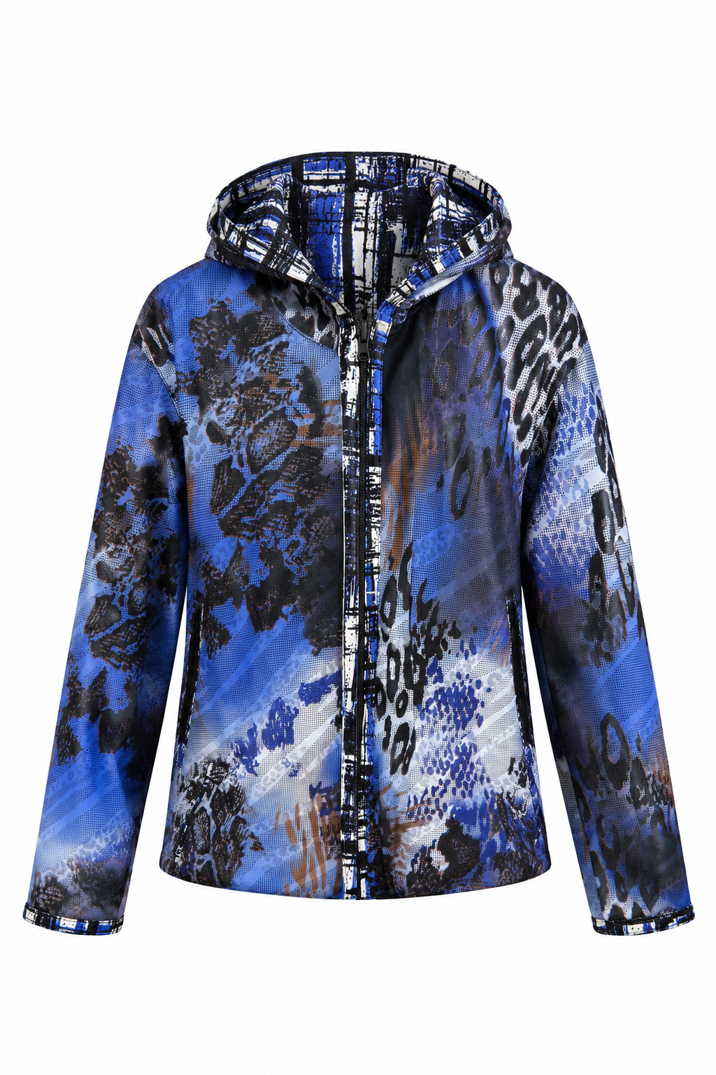 Reversible Digital Printed Leather Suede Hooded Jacket for Women