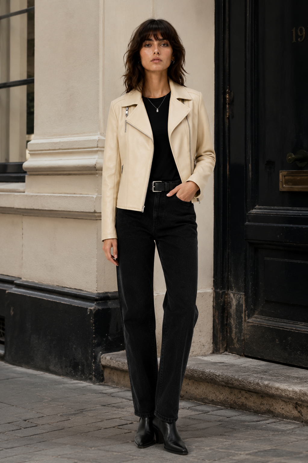 Beige Lamb Leather Jacket for Women
