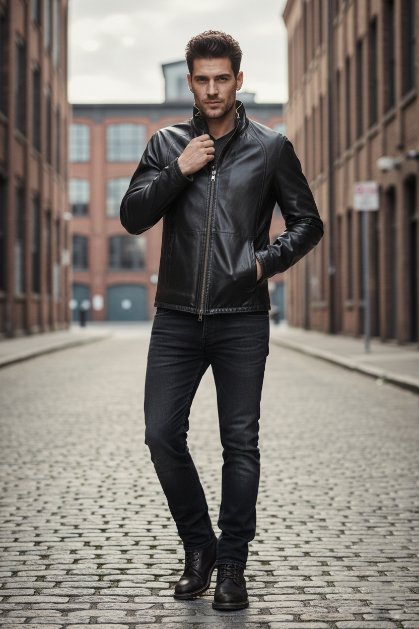 Blak Lamb Zig Leather Jacket for Men
