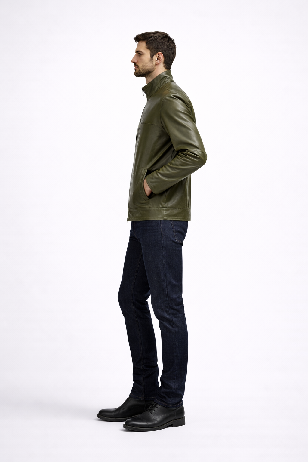 Reversble Lamb Leather Khaki Suede and Leather Jacket for Men
