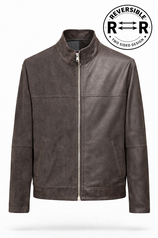 Reversible Lamb Leather and Suede Dark Brown Jacket for Men